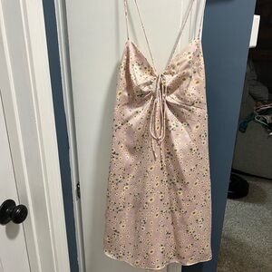 Kittenish Floral Pink Satin Slip Dress
